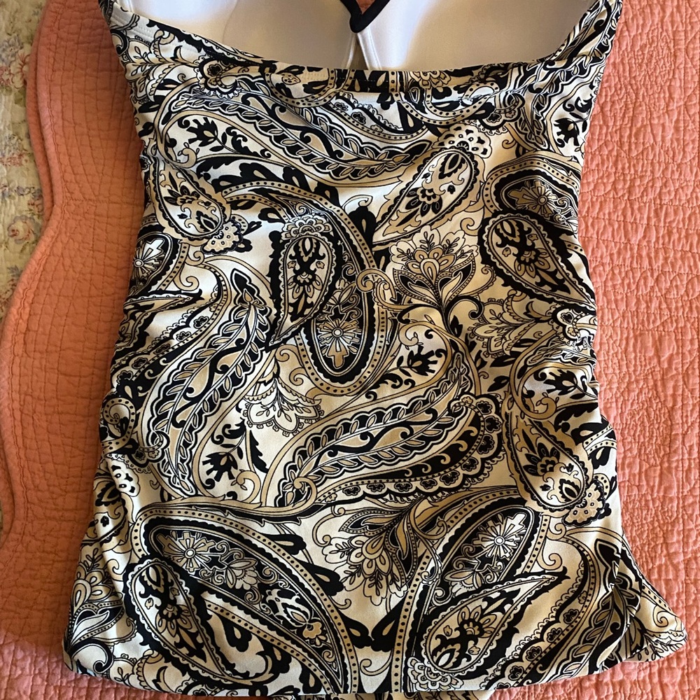 Carmen Marc Valvo strapless swimsuit. paisley with black rhinestones siz… - Picture 6 of 8